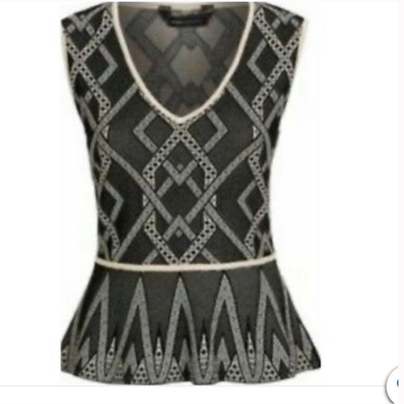 NEW!BCBG Maxazria Alonya Black/Beige Peplum V Neck Top Size Small NWOT! - Picture 1 of 16